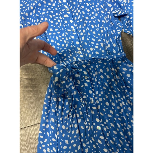 Zara Dress Womens XXL Blue White Printed Maxi Shirt Button Front Belted - Picture 3 of 13